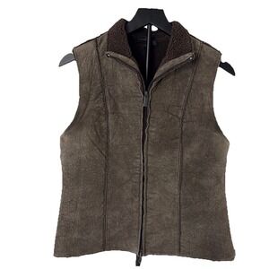 Express Leather Vest Women S Brown Faux Shearling‎ Lined Full Zip Moto Style